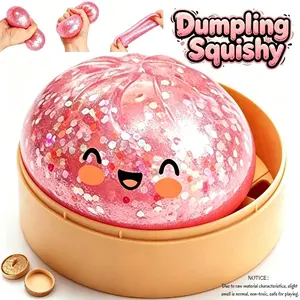 Glitter Dumpling Squishy - Glittery Squishies, Stress Ball for Adults and Kids, Cute Steamer Basket Design, Squeezable Bun Fidget Toy