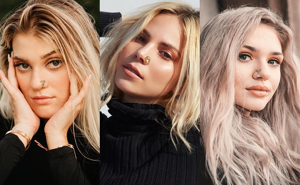 Jstyle 12 PCS 20G Nose Ring Dangle Nose Ring Nose Rings L Shaped Screw Studs Nose Rings Nose Studs For Women Stainless Steel CZ Heart Nose Ring Star Nose Piercing Daily