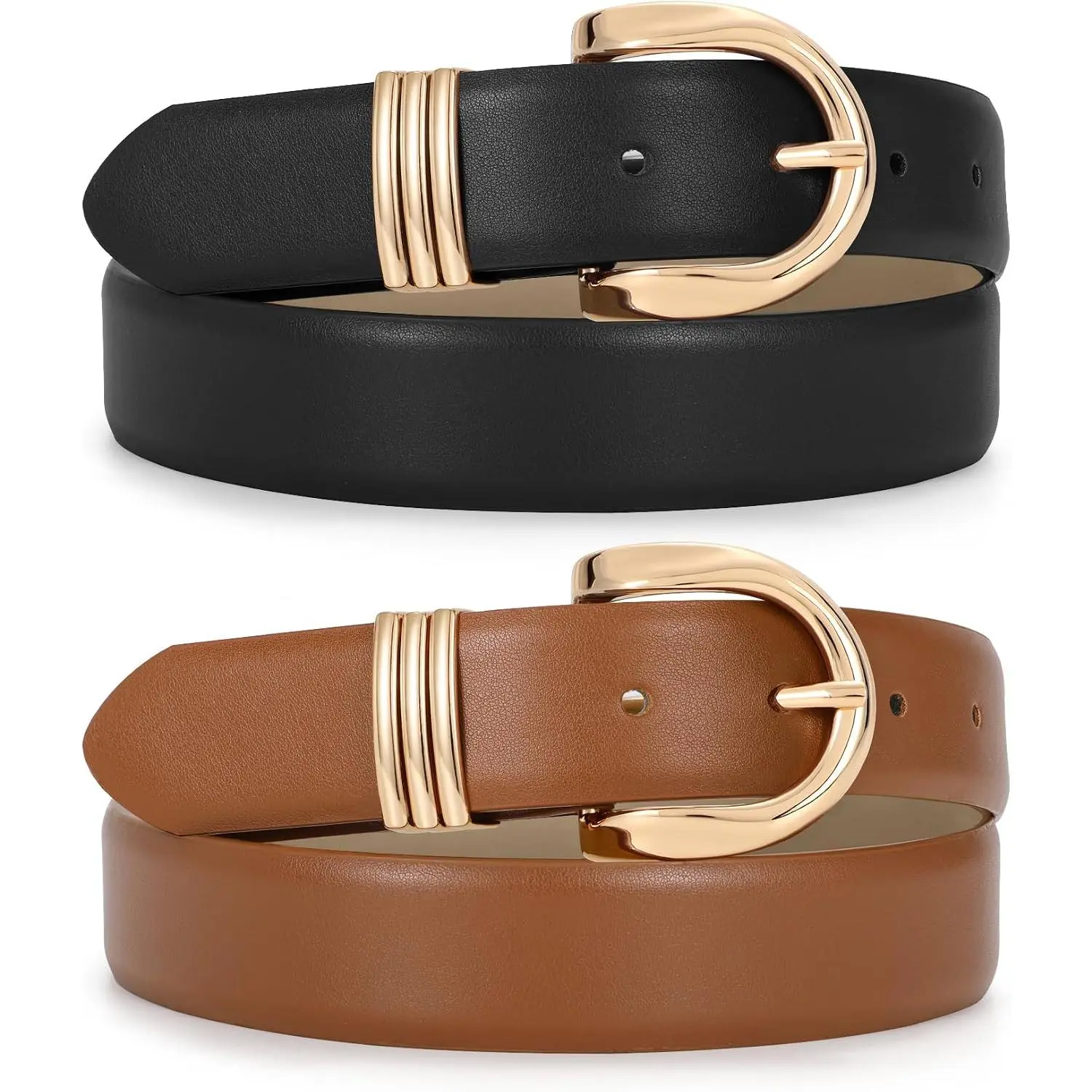 2 Pack Women's Leather Belts for Jeans Pants Fashion Ladies Dress  Belts with  Buckle