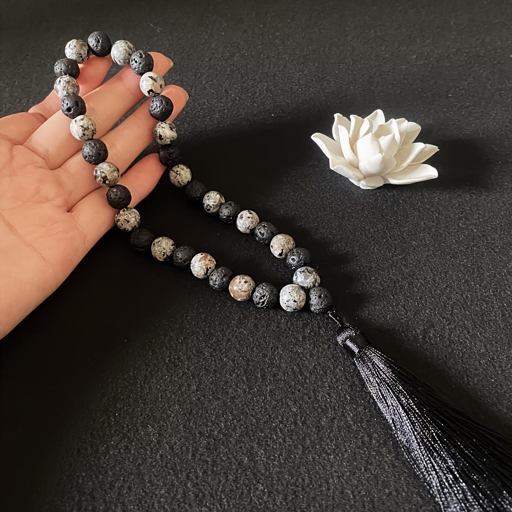 Handcrafted Bracelet Featuring 33 Beads Made of 10Mm Black Agate And Tiger'S Eye, Designed for Islamic Prayer And Pilgrimage. This Natural Stone Misbahah Serves As a Beautiful Accessory for Both Men And Women