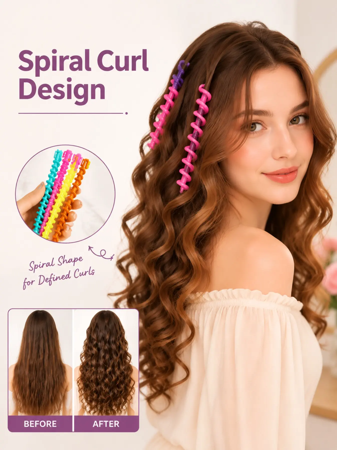 20-Piece Spiral Curling Iron Set, Curling Tool, Home Salon Fashion Wavy & Curly Hair Rods, Durable Hold, Easy to Use, Ideal for Hair Enthusiasts, Hair Curlers, Wavy Styling Kit, Flexi Twist Curlers