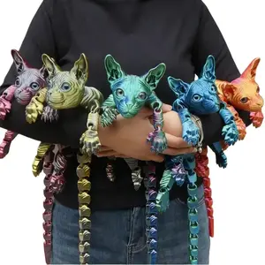 3D Printed Giant Sphynx Cat Figurine, Articulated Joints, Collectible Articulating Figurines, Unique Hairless Cat Kawaii Display Decor Ornament for Sports & Outdoor Protective Gear Accents, Animal Decorations, Collectible Room Decor