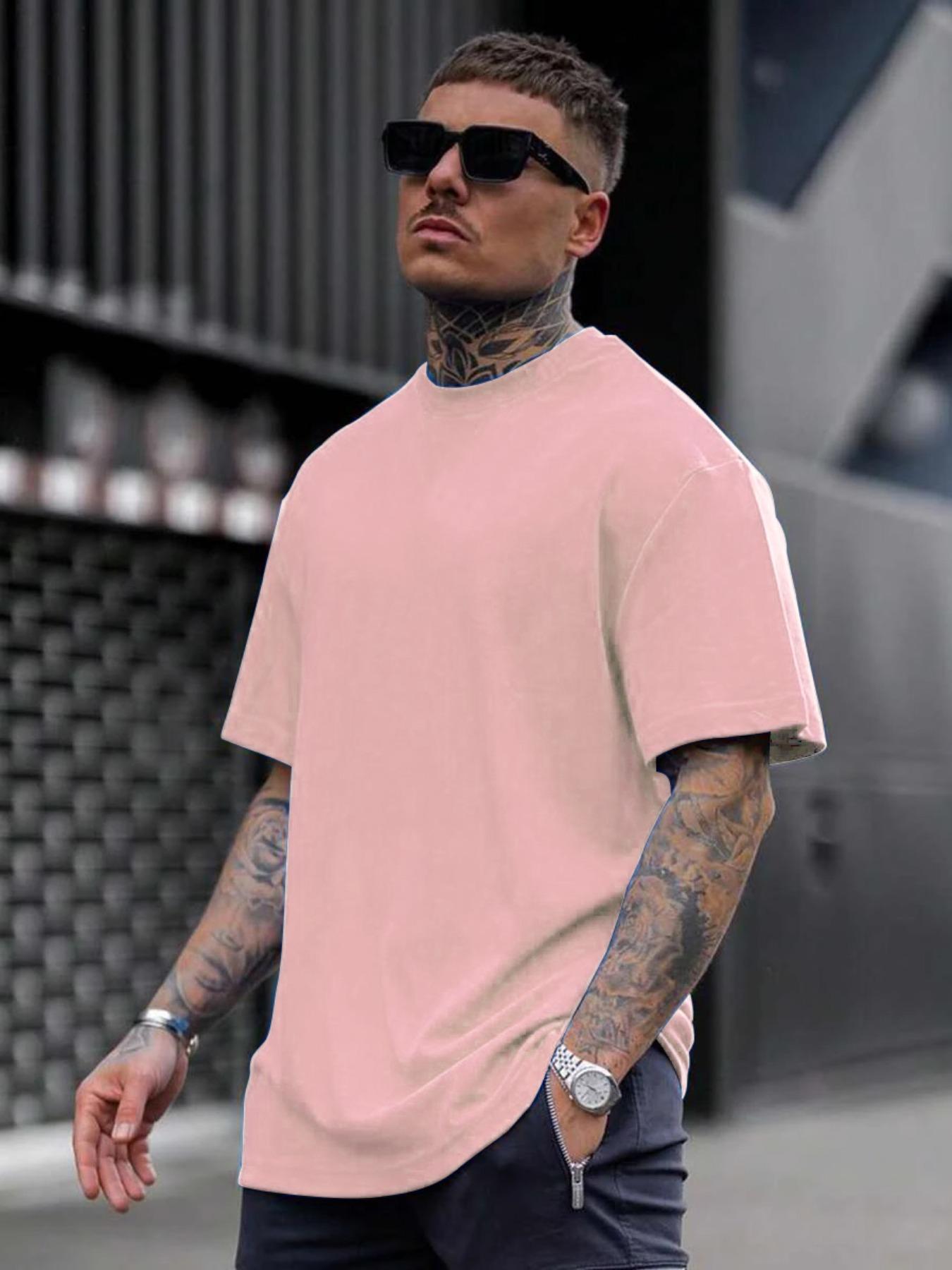 Men's Loose Fit Solid Drop Shoulder Tee, Casual Short Sleeve Round Neck T-shirt for Summer, Streetwear Men's Top for Daily Wear
