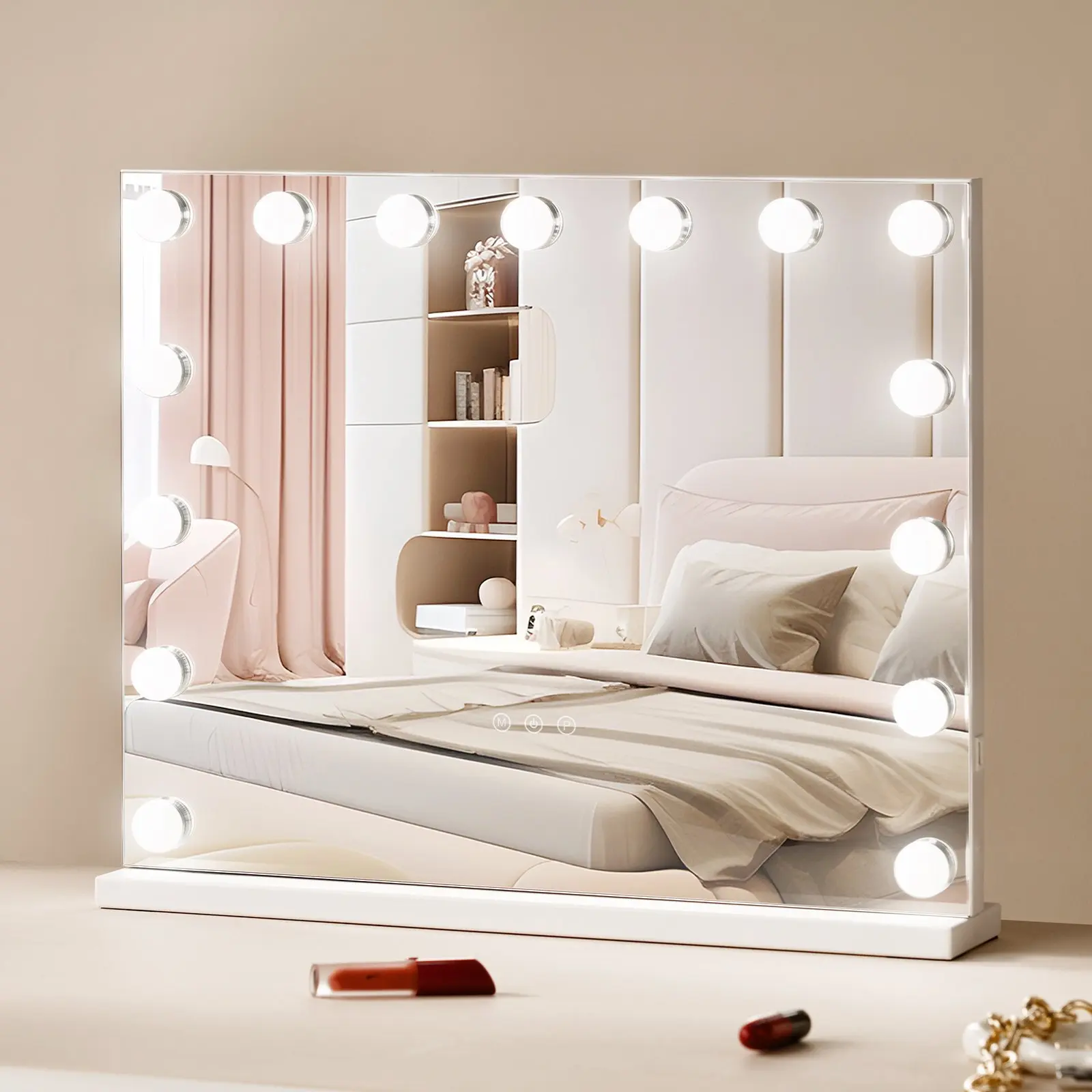 【DealsForYouDays】VEVOR Hollywood Vanity Mirror With Lights, 15 Dimmable Bulbs 3 Color Lighting Modes, Makeup Mirror w/ Detachable 5X Magnification, USB Port, Smart Touch Control, Desktop Wall-mount(22.8x18.1 in, White)