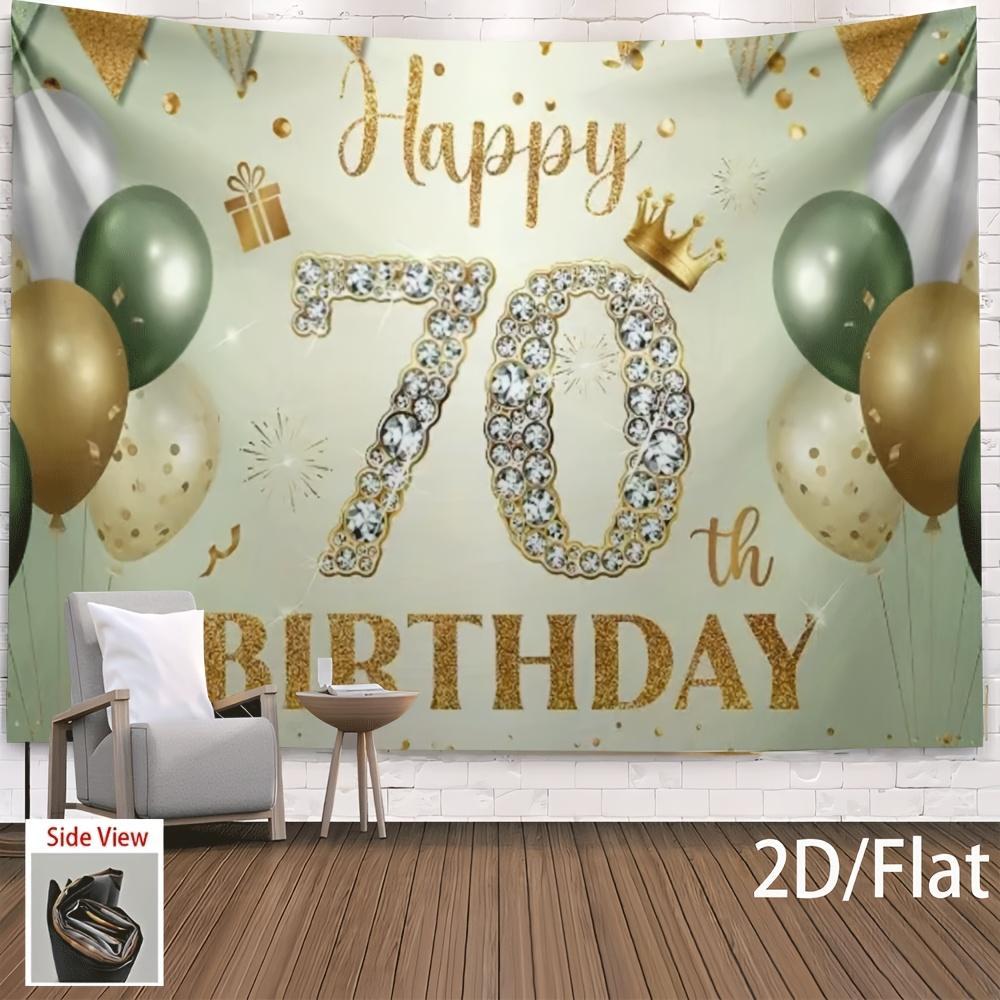 2D Flat, 1pc Happy 70th Birthday Party Banner with Balloons & Sparkling  Design - Golden & White Backdrop for Father'S Day, Mother'S Day, Festivals, and Celebrations, Birthday Party Decorati