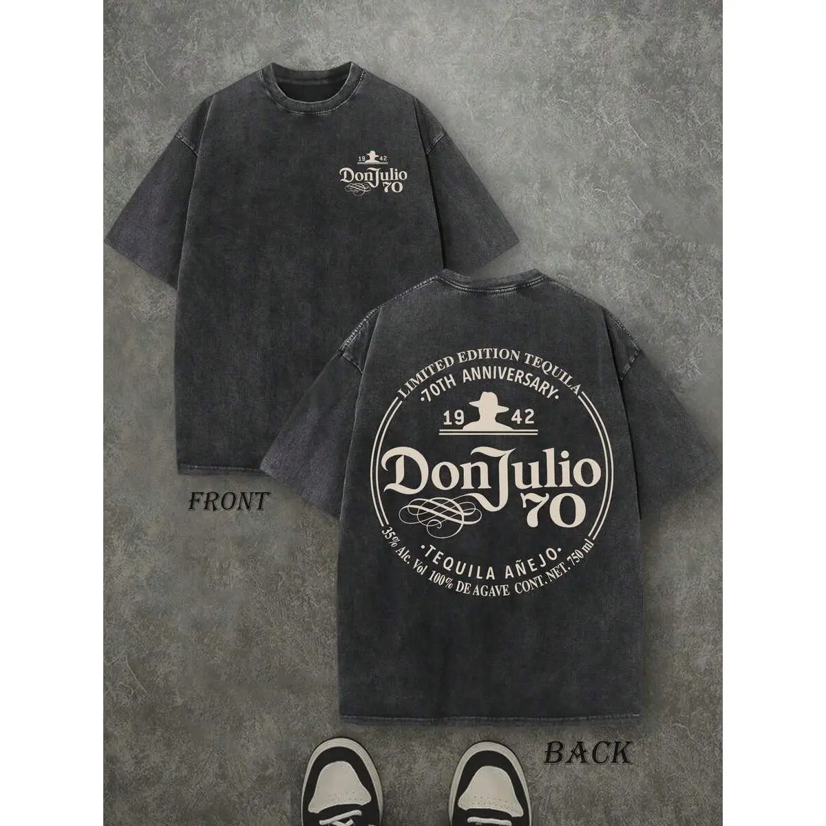 Retro Washed T-Shirt Double Sided Printed (230 Pure  T-Shirt) 'DonJulio70' Letter Print, Men's T-Shirt, Men's Casual, Comfortable, Fashionable T-Shirt, Street Style