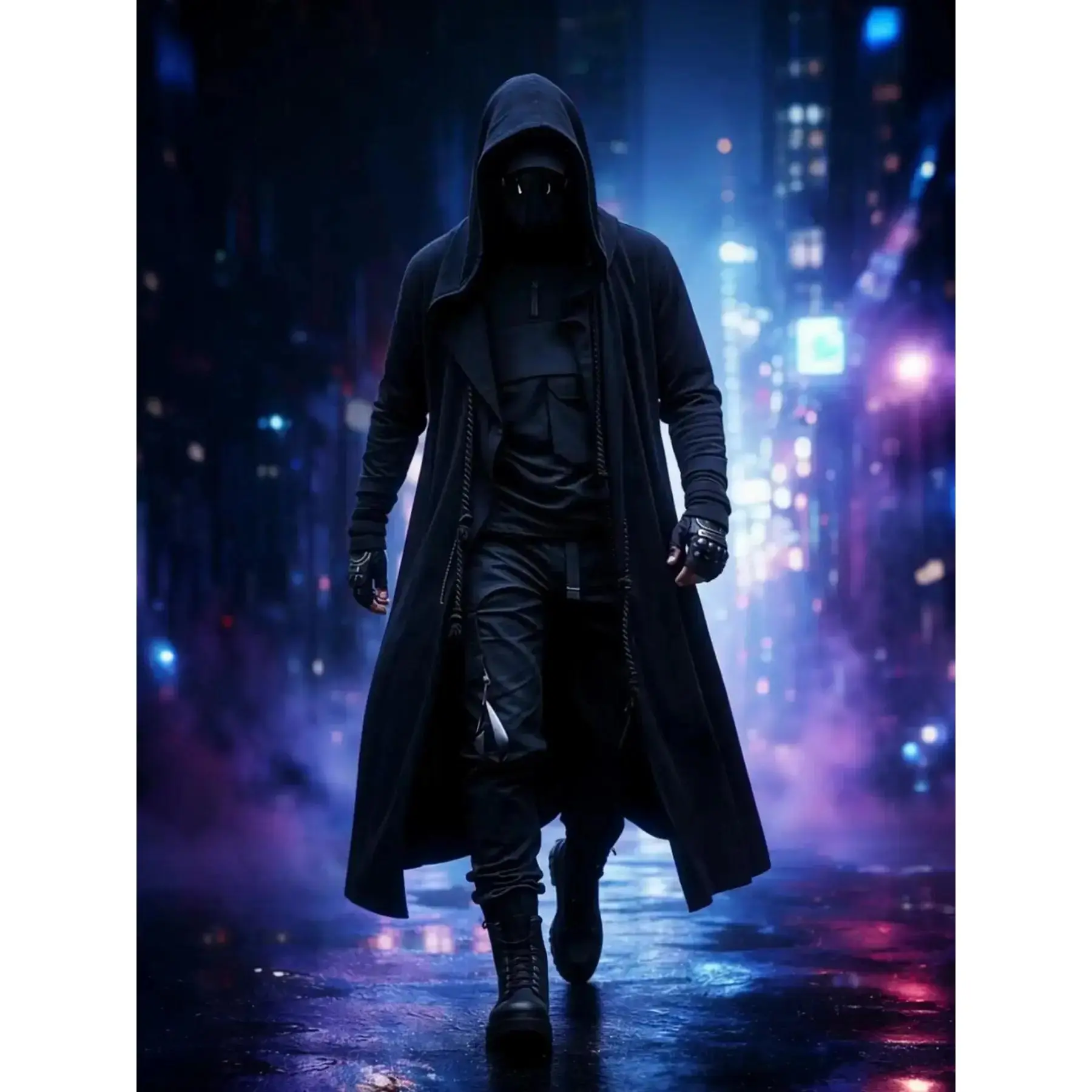 Men’s Cyberpunk Techwear Hooded Cape Coat – Dark Ninja Streetwear Loose Cloak for Daily Wear, Cosplay, Costumes & Halloween, everyday wear, wardrobe staple, street style, essential piece, must have item