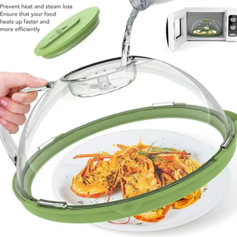 A microwave oven water-filled heating cover, preventing oil splashes and maintaining freshness at high temperatures. Suitable for heating household food and preserving food for office workers during meal times, etc.