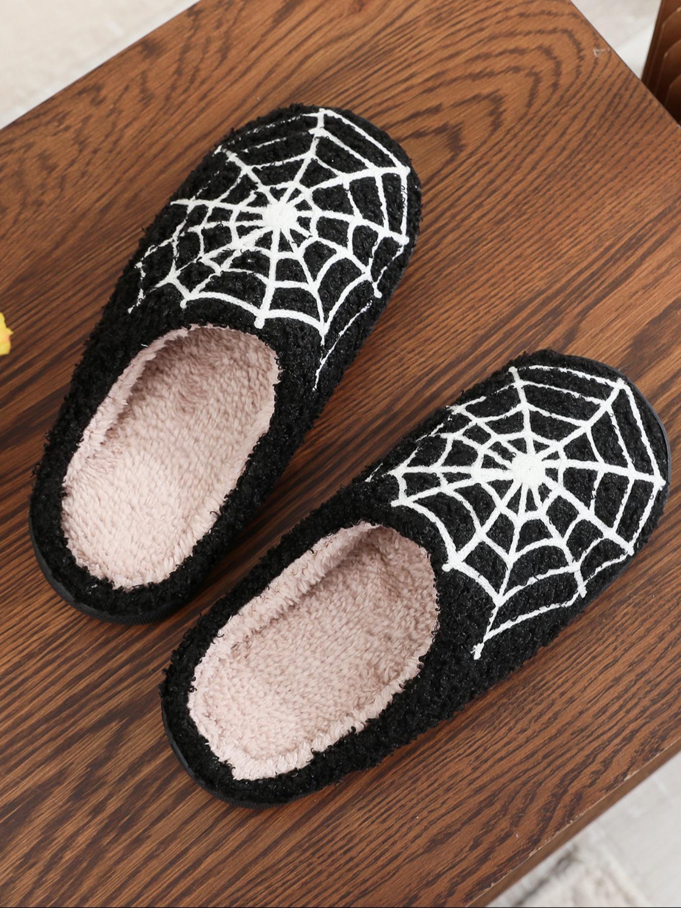 Cute Spider Web Print Plush Slippers for Women, 2024 New Style Soft Comfort House Slippers Home Slippers As Gifts, Warm Slippers for Girl Indoor & Outdoor Use for All Seasons Walking Shoes