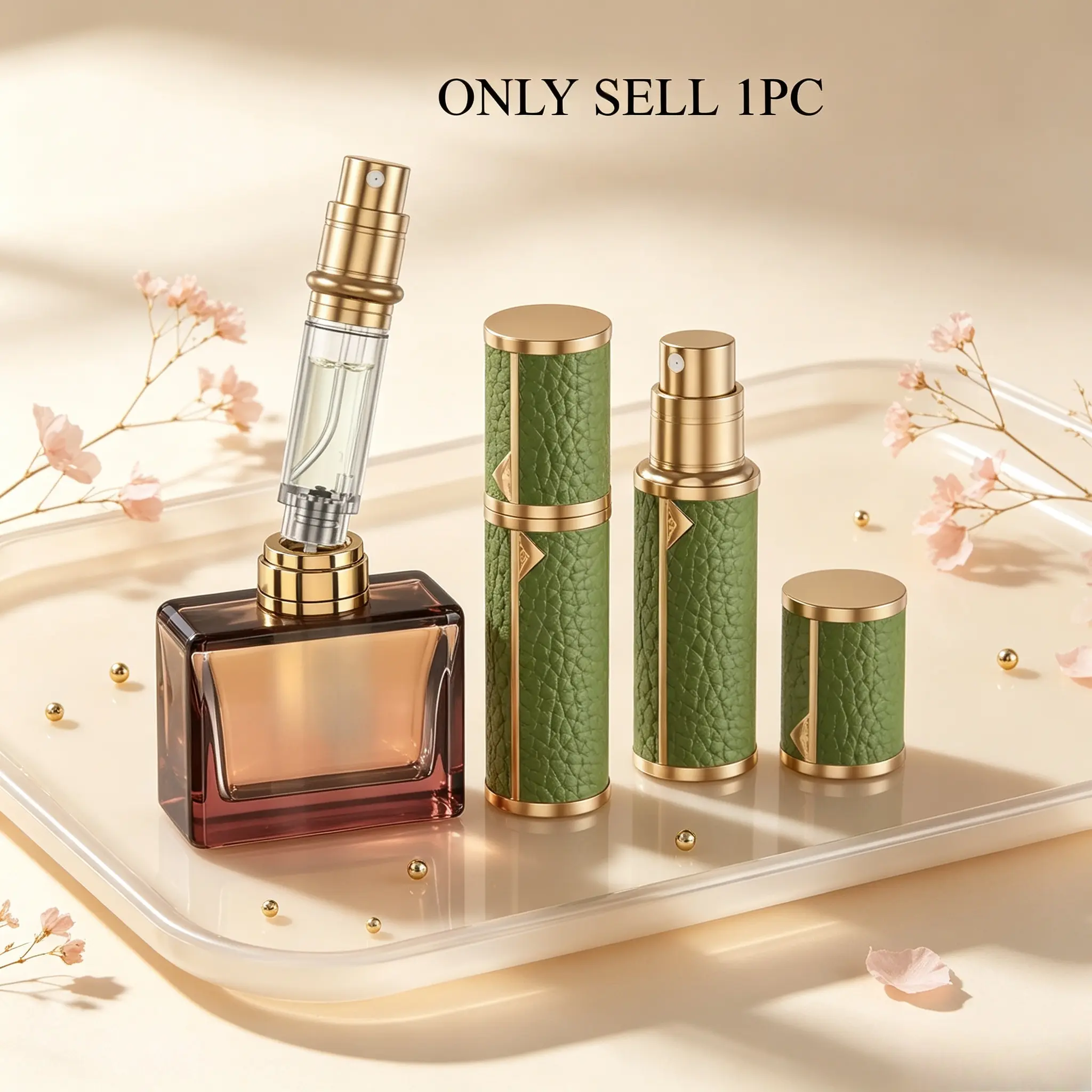 Premium mini 5ml fragrance spray bottle with minimalist luxury texture. Tight seal stops leakage and fragrance volatilization, refillable for perfume and cologne. For travel and daily fragrance top-up, practical travel makeup tool.