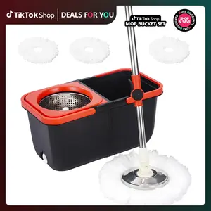 Household Rotating Floor Mop, Hands-Free Wash, Dust Removal, Dry & Wet Use, for Home, Kitchen, Bathroom, Mop and Bucket Set with Wringing, Folding Bucket