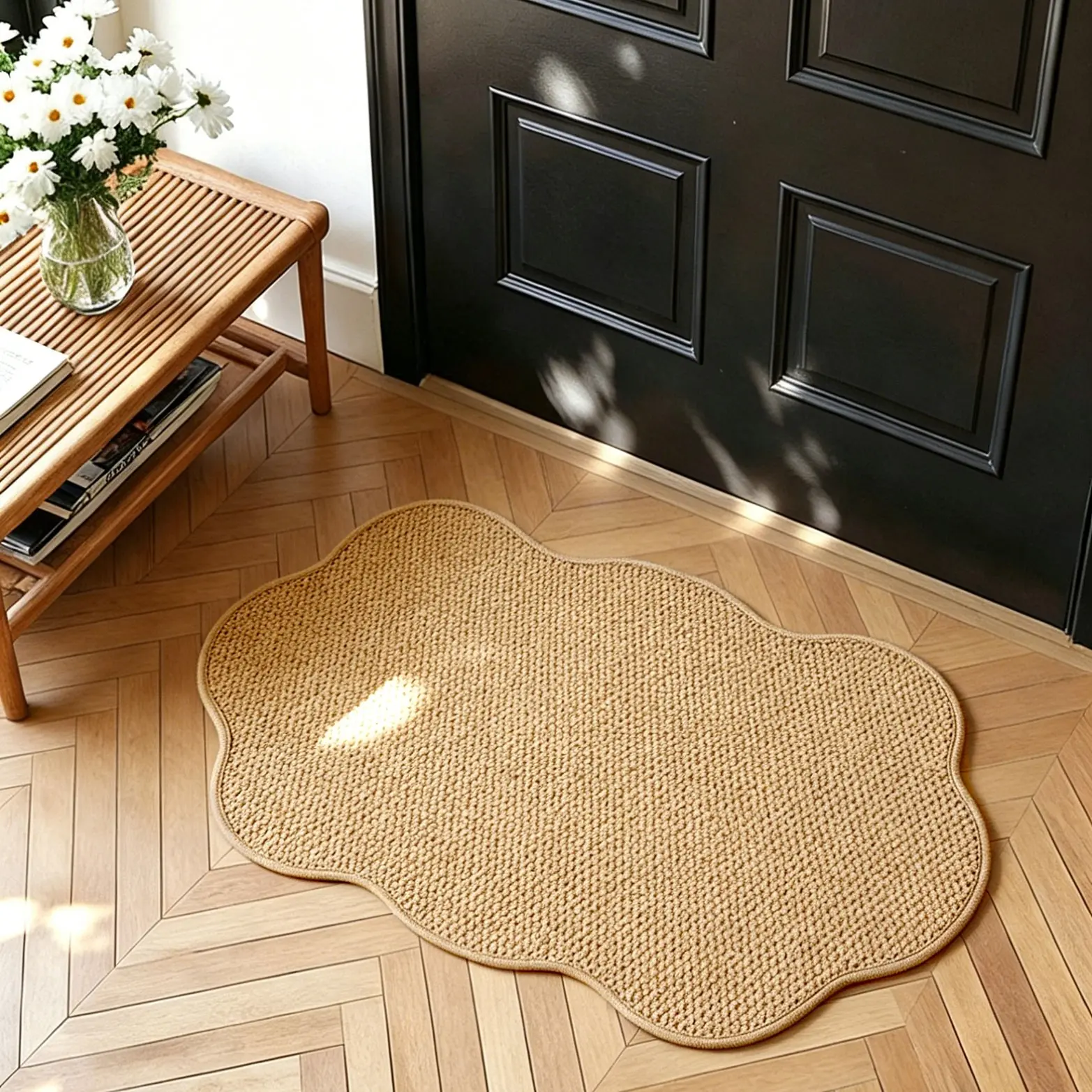 1pc Long Cloud Shape Brown Pineapple Grid Entryway Mat, Durable Non-Slip Front Door Mat for Hallway, Versatile Rug for Kitchen Bedroom Bathroom Living Room Patio, Soft Easy Clean Doormat