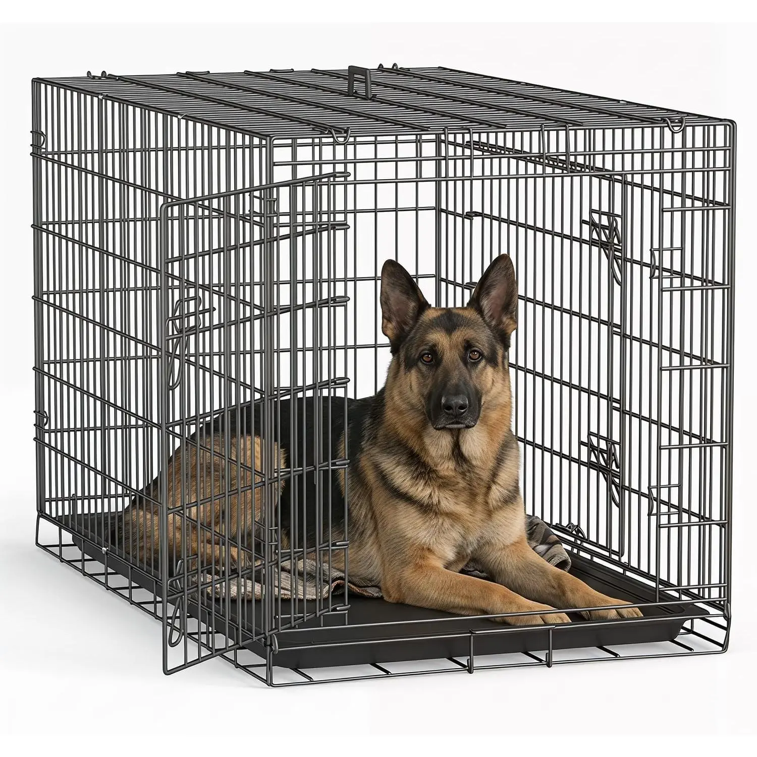 Extra Large Dog Crate Dog Kennel Cage with Double Door,48 inch Folding Metal Wire Dog Cage with Removable Tray&Divider Panel,Pet Crate for Large Dogs,Black