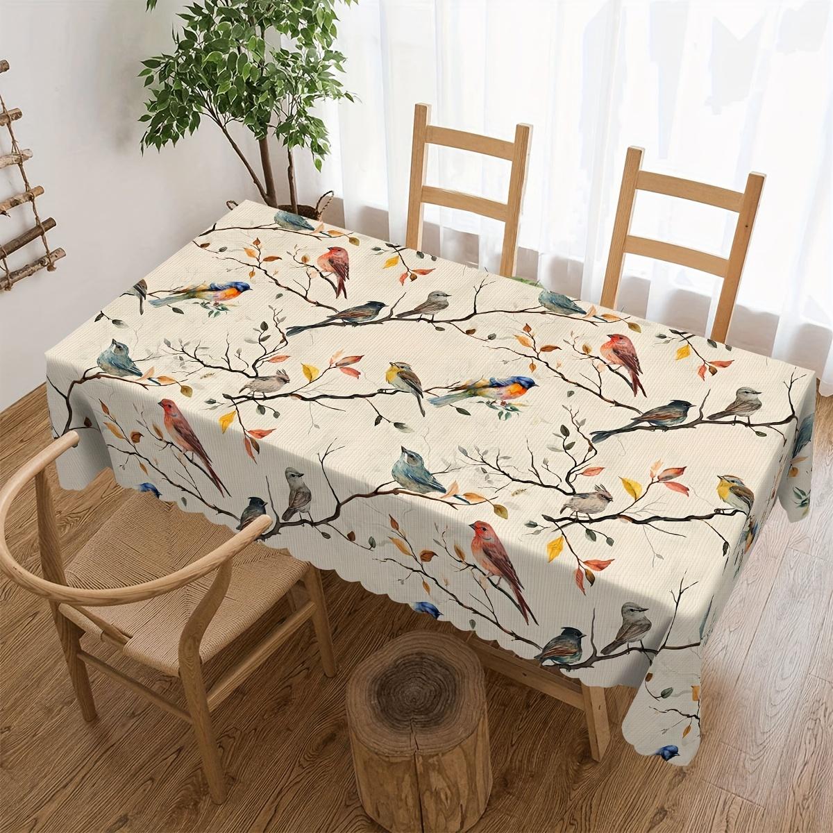 1 PC Floral Tablecloth Rectangular Tablecloth, Bird Tablecloth Round Tablecloth, Spring Tablecloth Floral Tablecloth, Stain Resistant and Erasable, Waterproof, Decorative Home Kitchen, Restaurant, Party, Holiday, Gift, Indoor, Outdoor