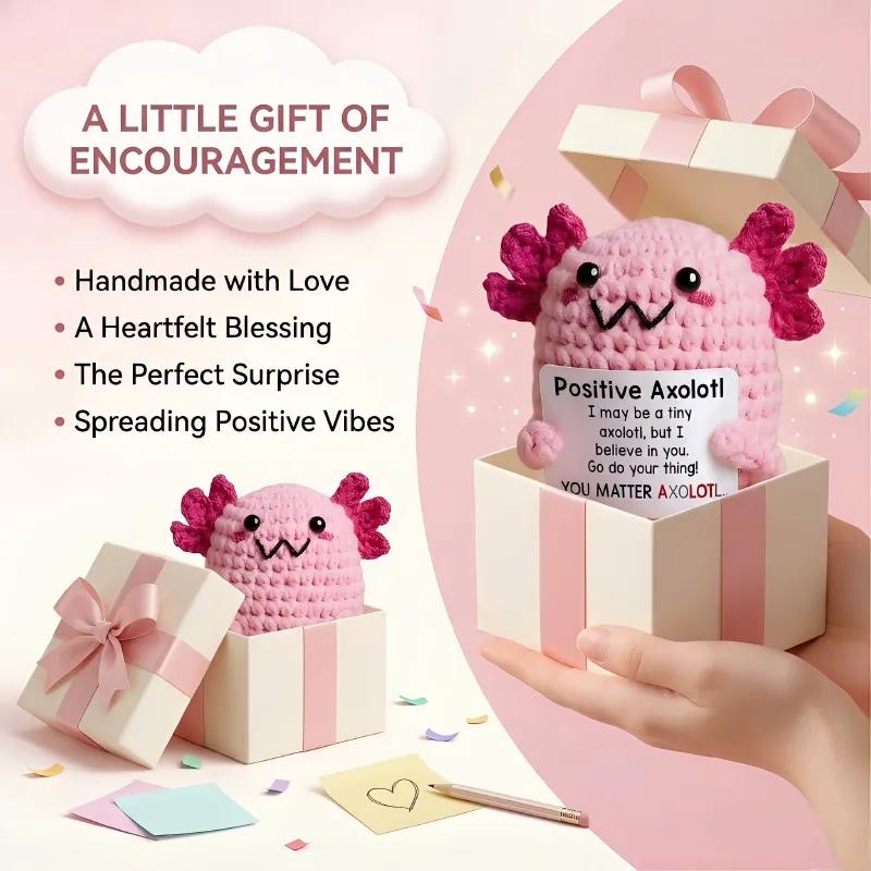 Handmade Crochet Axolotl Plush, Cute Knit Salamander Stuffed Animal, Soft Emotional Support Companion, Anxiety Relief Toy, Portable Bag Charm & Desk Decor, Unique Gifts for Women Men Teacher Birthday Home Decor