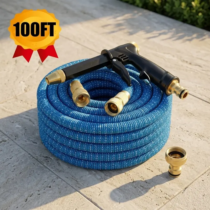 Expandable Garden Hose with Nozzle Sprayer Universal Thread Adapters Lightweight Outdoor Cleaning Hose