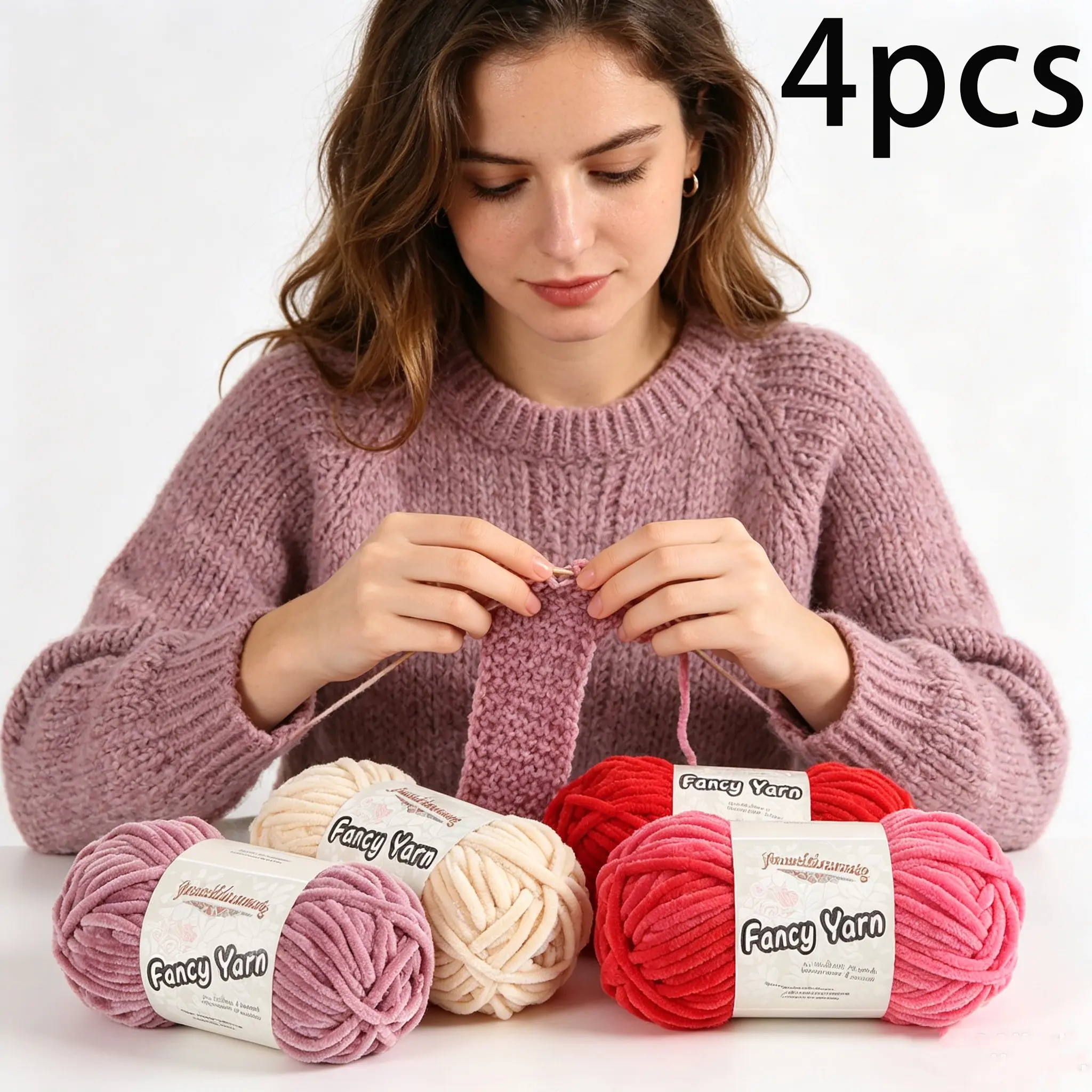 4pcs/400g Cozy Chenille Yarn Set, 100g Per Roll, Multiple Colors Available, Ideal for Knitting & Crochet, Perfect for Sweaters, Scarves, Hats, Blankets