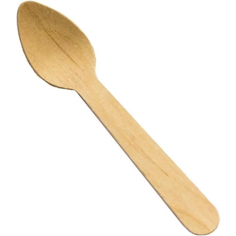 Green Spoon 110 Birchwood Compostable Cutlery Taster Spoon with Concave, 4-1/2" Length (Pack of 100)