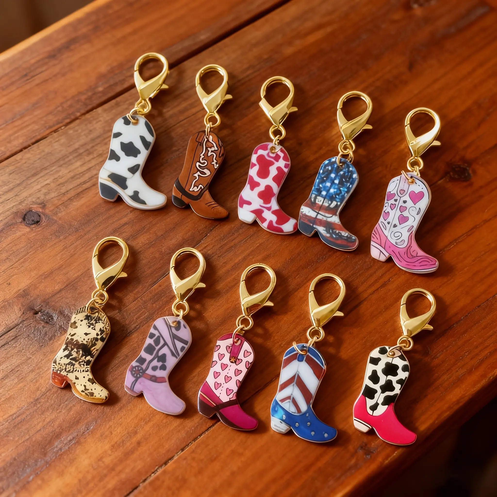 [Perfect for parties] 10pcs Vintage Cowboy Boot Alloy Fashion Keychain Set | Western Style Gift for Wedding Favors, Bridal, Easter, Holiday, Birthday, Christmas | Men's Key Ring