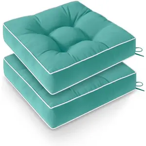 Outdoor Chair Cushions Set of 2, Patio Cushions for Outdoor Furniture, Tufted  Outdoor Chair Pads, 19 x 19 Inch, Teal