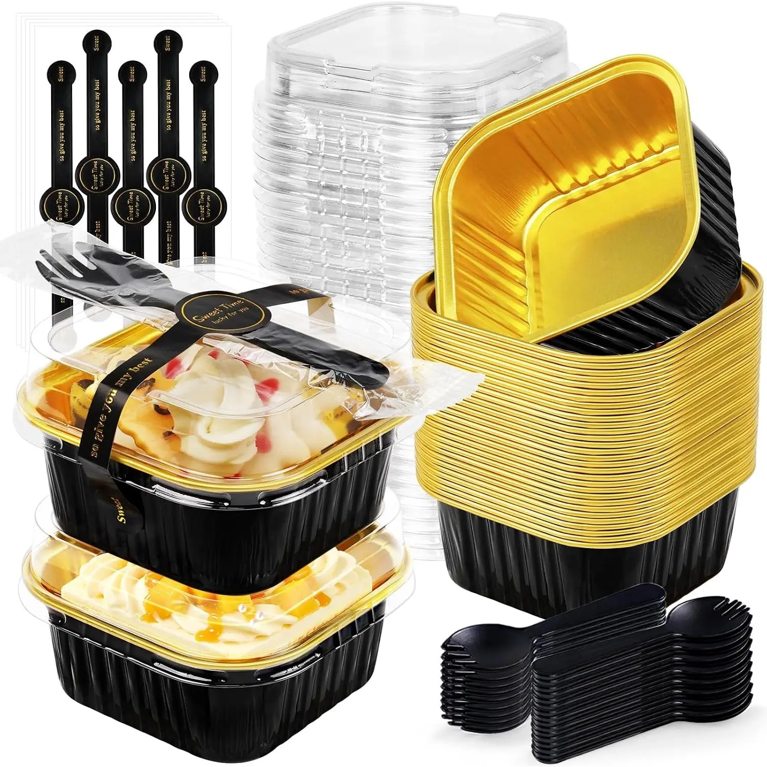 Square Mini Cake Pans with ,  Foil, Black ,
