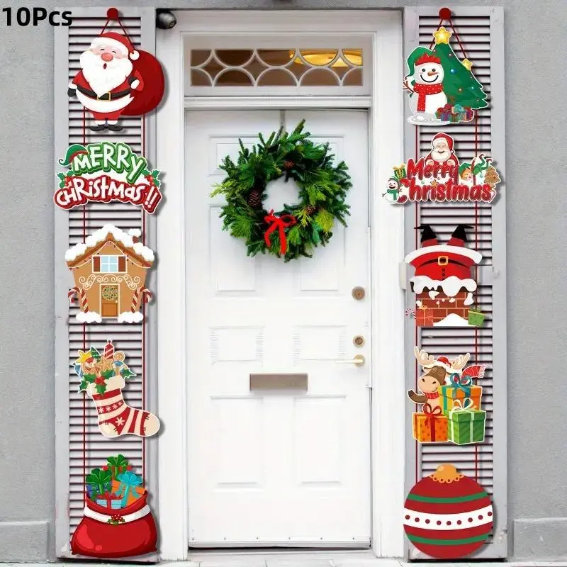 10Pcs Christmas door beam decorations - Santa Claus, snowman, gingerbread, holiday scenes for front porch or party Event home decoration, easy to carry Christmas decorations, Ornaments, paper decorations, Christmas decorations