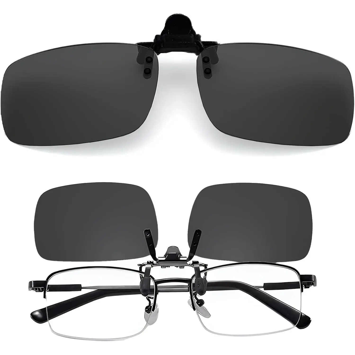 Flip-Up Polarized Night Vision Driving Glasses with Flexible Clip Mechanism, Metal Frame, UV-400 Protection, Improving Contrast, Wear Over Glasses for Night Driving, Cycling, Fishing, Minimize Eye Strain, Multi-Sports
