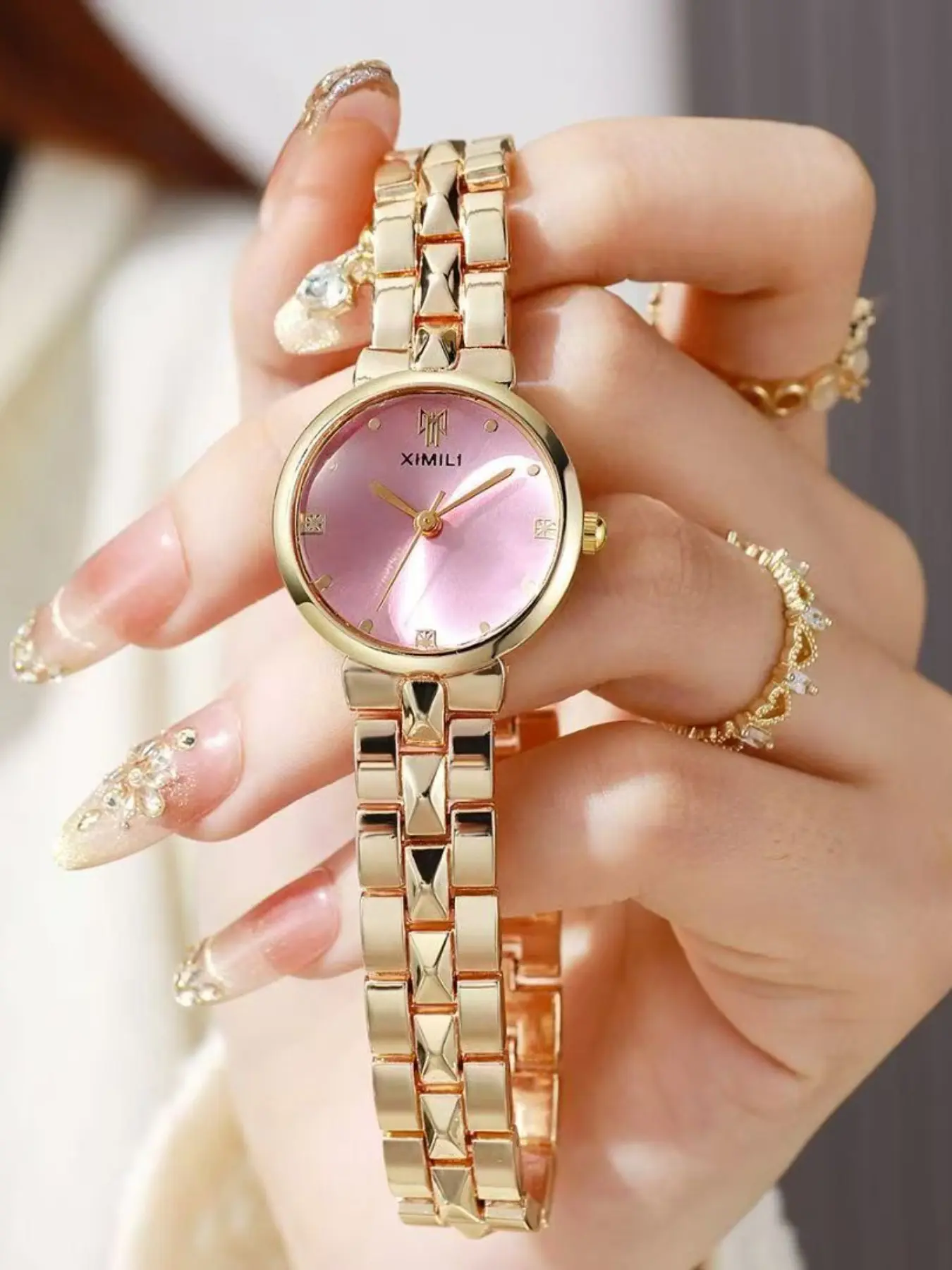 Fashionable Sweet Girl Pearl Round Dial Quartz Watch, Casual Zinc Alloy Strap, Perfect Gift for Various Occasions