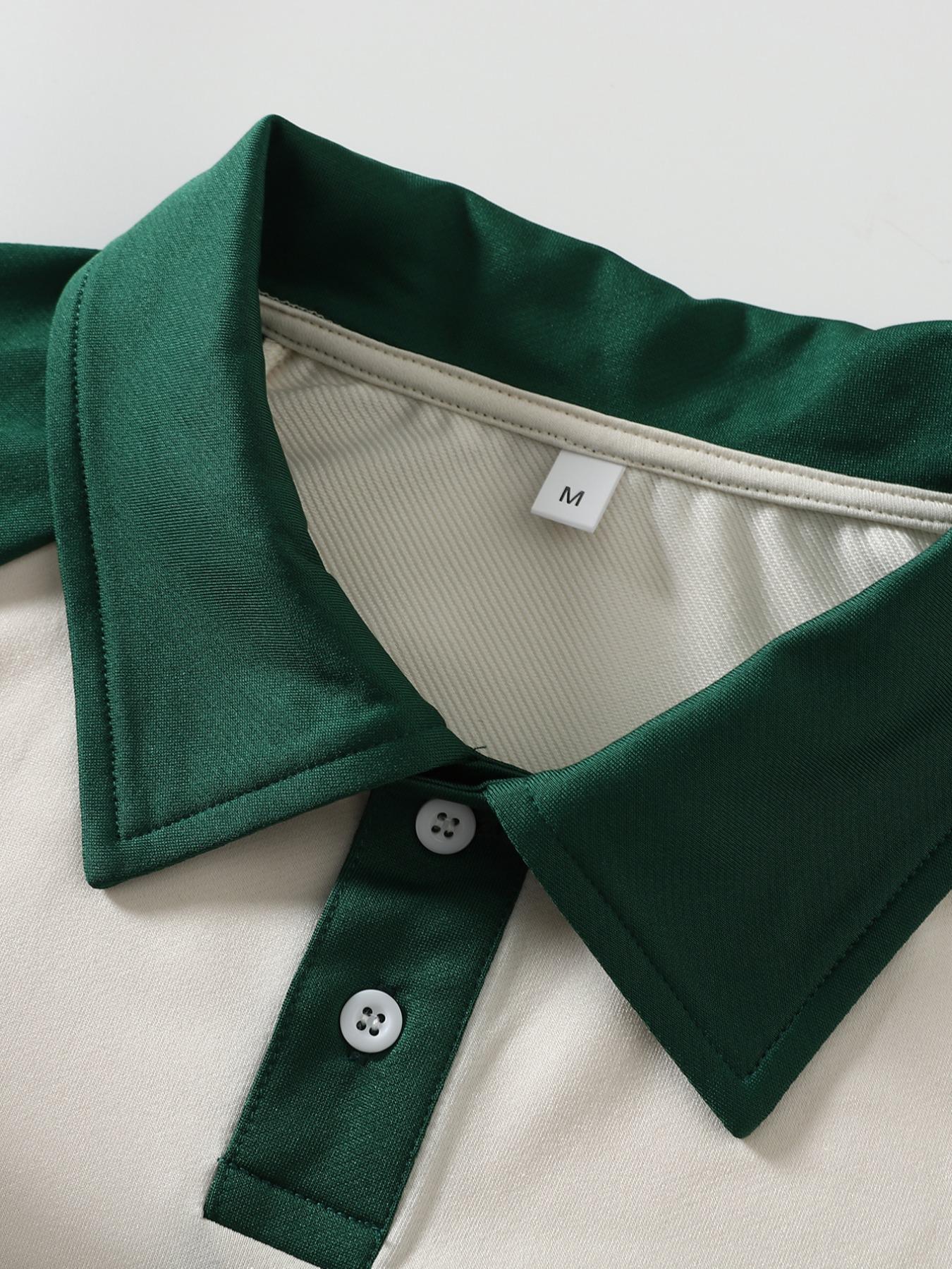 American Vintage Colorblock Shoulder Pad Polo Shirt, College Style Striped Short Sleeve, Casual Sporty Contrast Top, Unisex Loose Fit