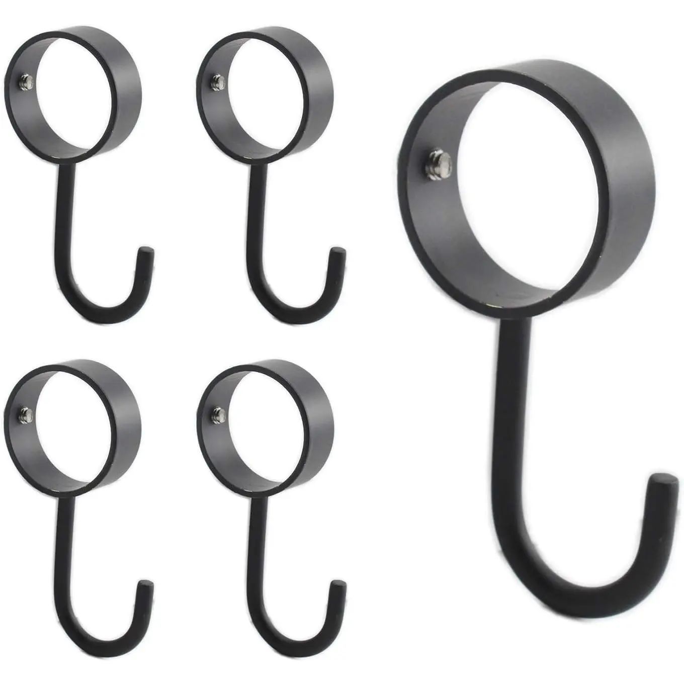 Stainless Steel Closet Rod Hooks, Heavy Duty Utility Hooks for  Pots,Pans,Mugs,Towels,Oven Mitts,Adjustable J Typed Kitchen Hooks Fit for 32mm Rod 5 Pack Black