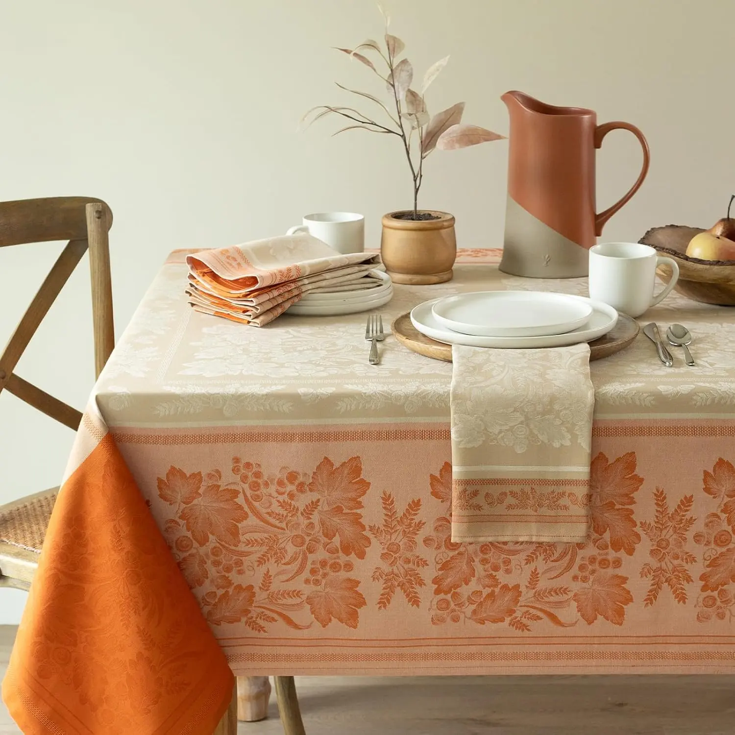 Harvest Gathering Heavyweight Engineered Jacquard Fabric Table Cloth, Decor for Fall, Harvest and Thanksgiving Tablecloth (Golden Rust, 60" x 84" Rectangular)