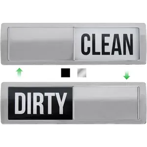 GORILLA GRIP Strong Dishwasher Magnet Clean Dirty Sign, Large Letters for Easy Read, Optional Adhesive Sticker for Non-Magnet Surfaces, Non-Scratch Sliding Dish Washer Magnets, Kitchen Decor, Silver