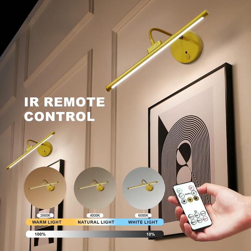 Remote-Controlled Picture Light, USB Rechargeable Wall Lamp, Adjustable Brightness and Timer Metal Art Light, Home Decor Light for Displaying Artwork on Walls and in Galleries
