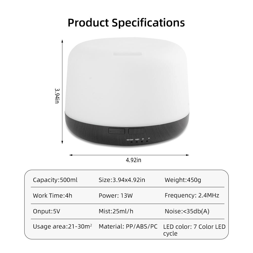 Effortless Aromatherapy 500ml Essential Oil Diffuser with Remote Control, Auto Shut-Off, BPA-Free for Worry-Free Use