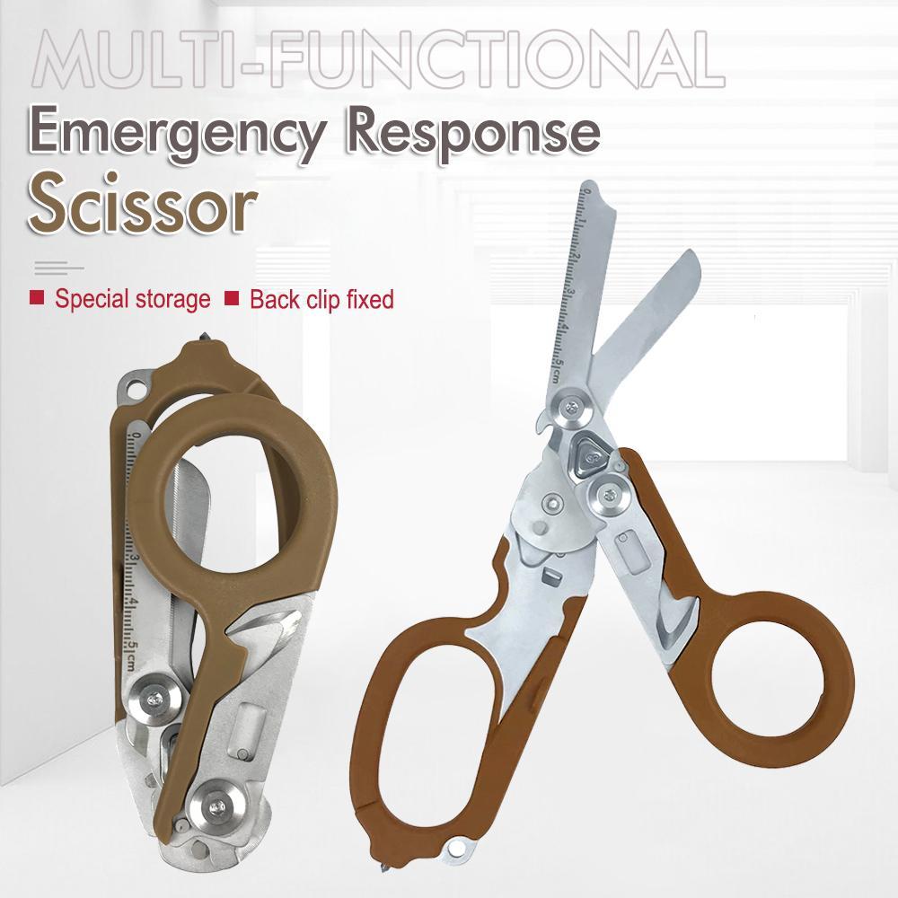 Portable Folding Scissors with Sheath, Multifunctional Stainless Steel Scissors, Outdoor Camping Rescue Scissors Tool