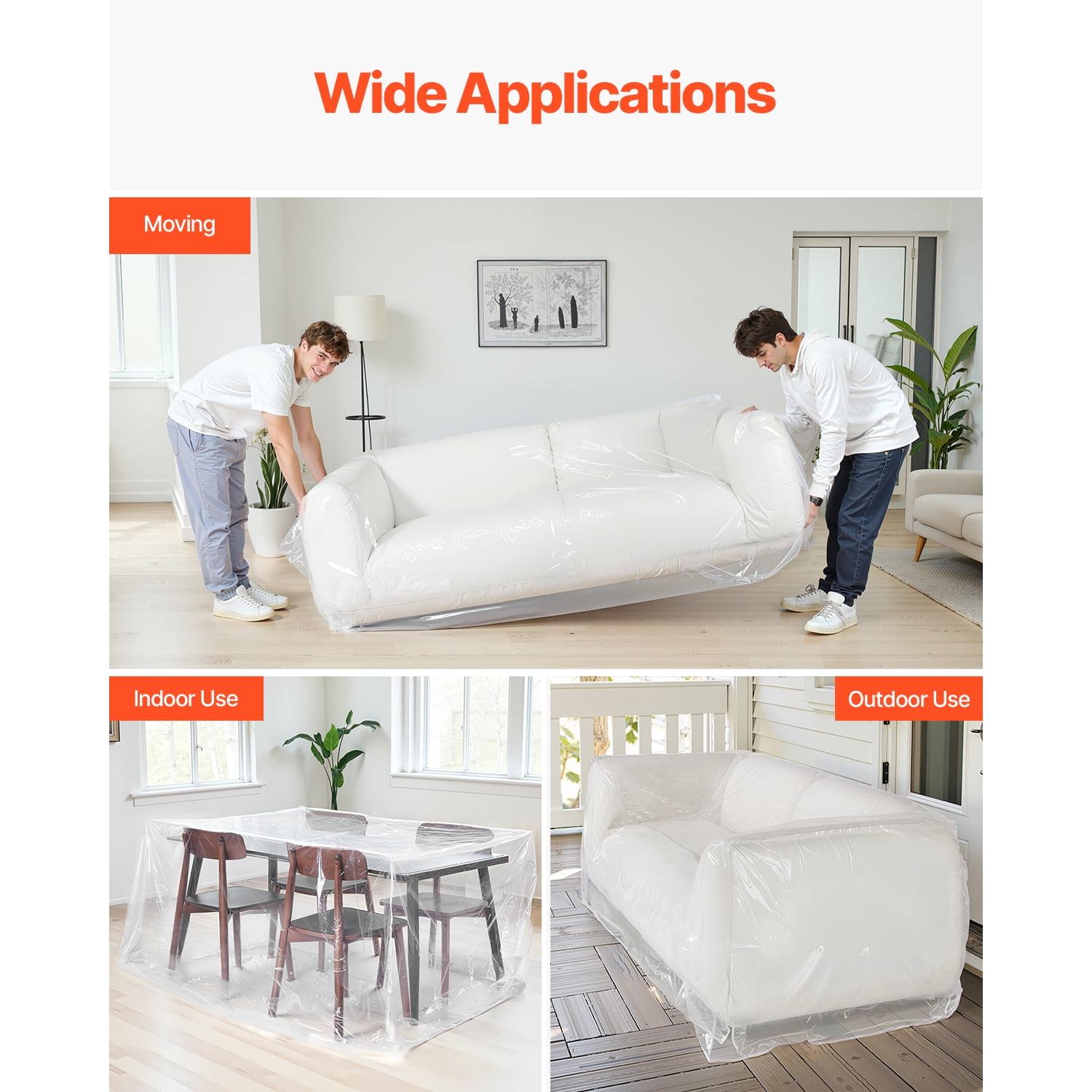 Transparent Heavy Duty Plastic Sofa Cover, 4 Mil LDPE Couch Protector, Waterproof Dust & Scratch Resistant Furniture Bag for Moving, Storage, Renovation, 92 x 62 x 42 Inches