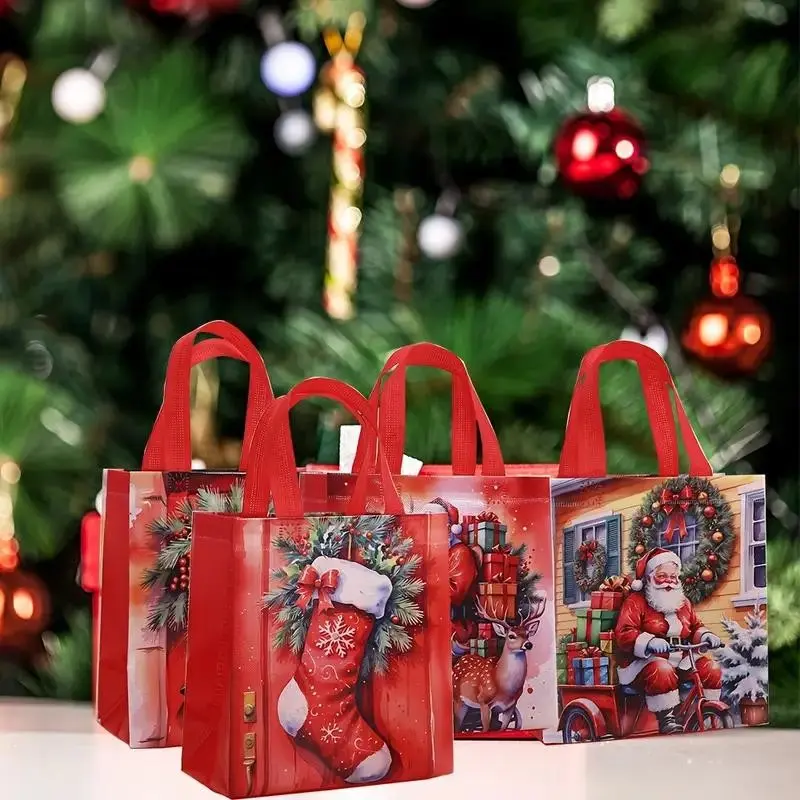 12pcs Christmas Non-Woven Gift Bags, Reusable Tote Bags for Holiday Parties & Treats, Perfect for Festive Seasonal Gifts