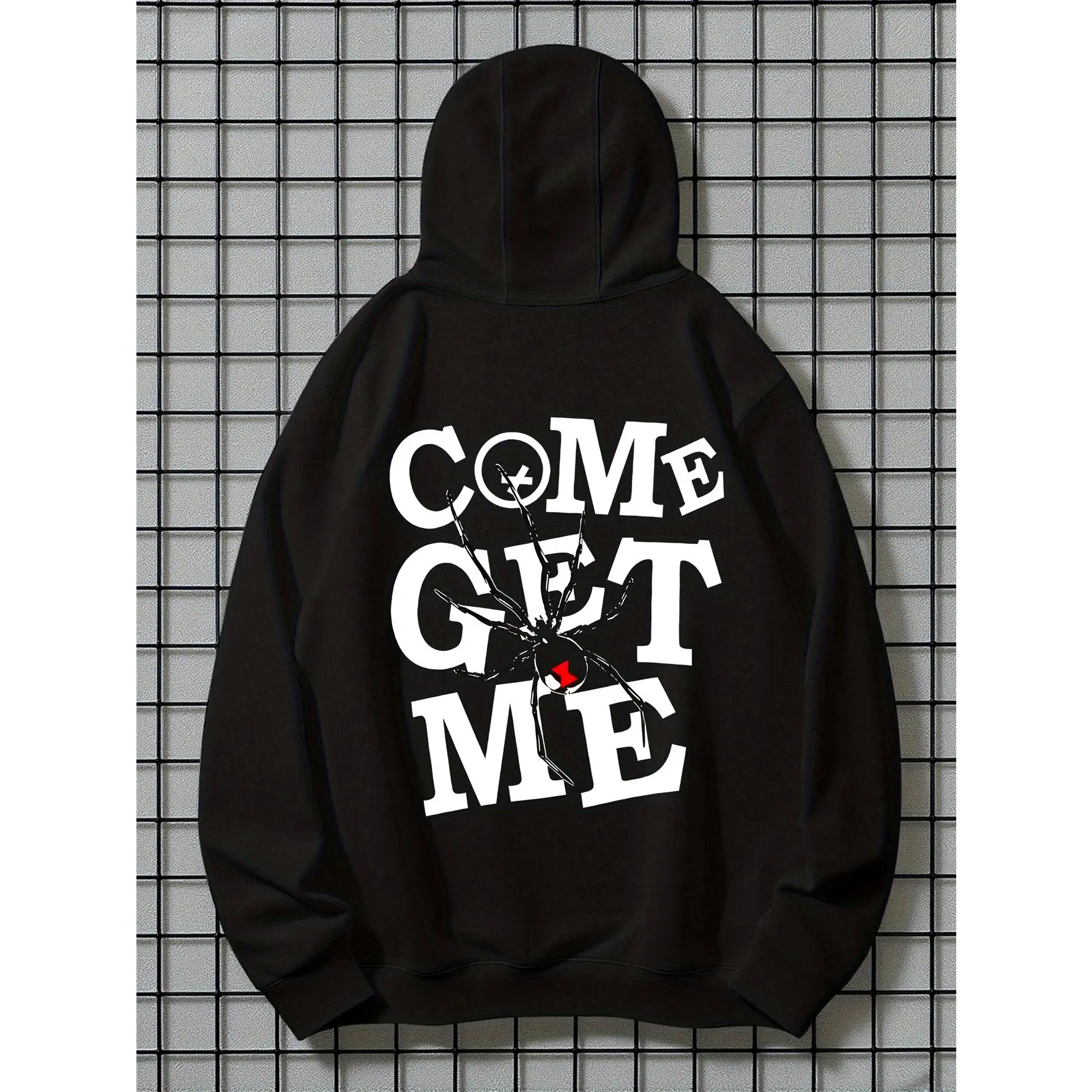 Hoodie Black Come Get Me Spider Print Halloween Party Wear