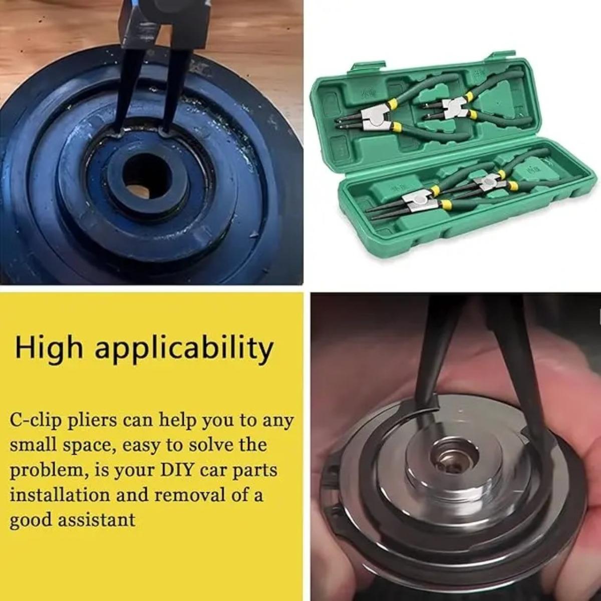 Portable 4Pc Pliers Set Internal & External Bending & Straight Heavy-Duty Disassembly Tool with Storage Box Metal Construction Retaining Ring Circlip Snap Hardware Hand Tools Kit Removal Ratchet car