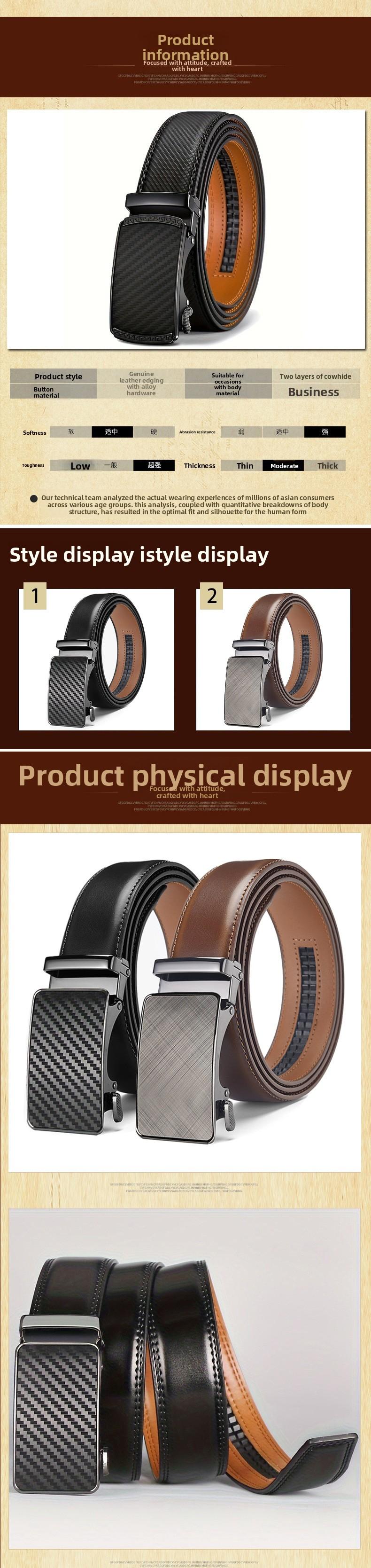 Men's automatic buckle belt, leather belt for young men, business automatic buckle, matte finish