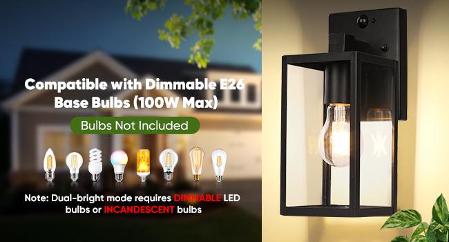 2-Pack Upgraded Motion Sensor Outdoor Wall Lights, Dusk to Dawn Porch Lights Outdoor Wall Sconce Lanterns, 3 Lighting Modes Exterior Lighting Fixtures, Black Outside Lights for House Front Door Garage(Bulbs Are Not Included))