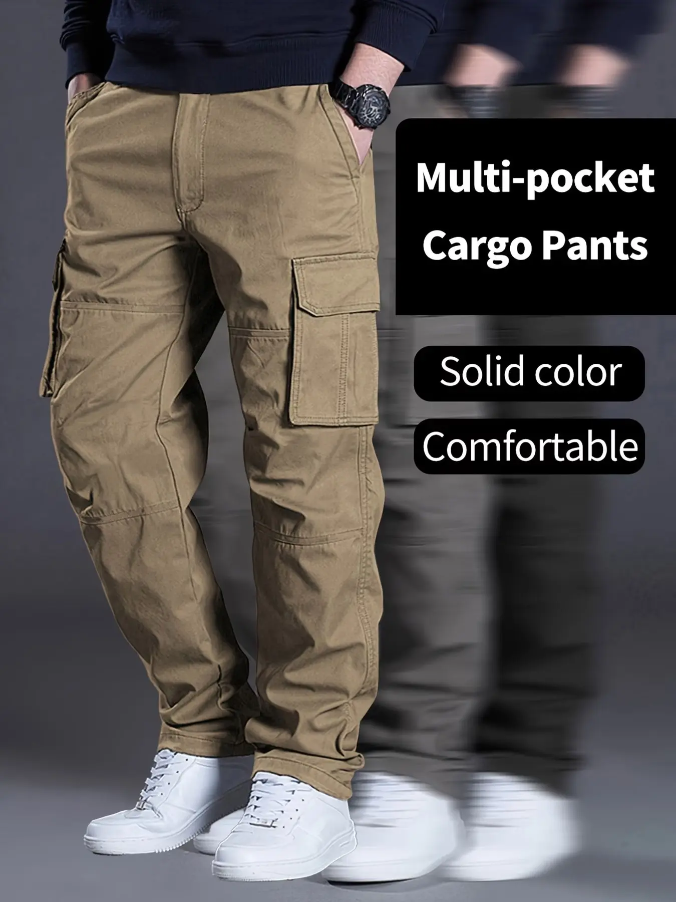 Men's Straight Leg Work Pants, Dual Side Large Pockets, Durable Wrinkle-Resistant, Casual Outdoor Commute Hiking, Youth Fashion