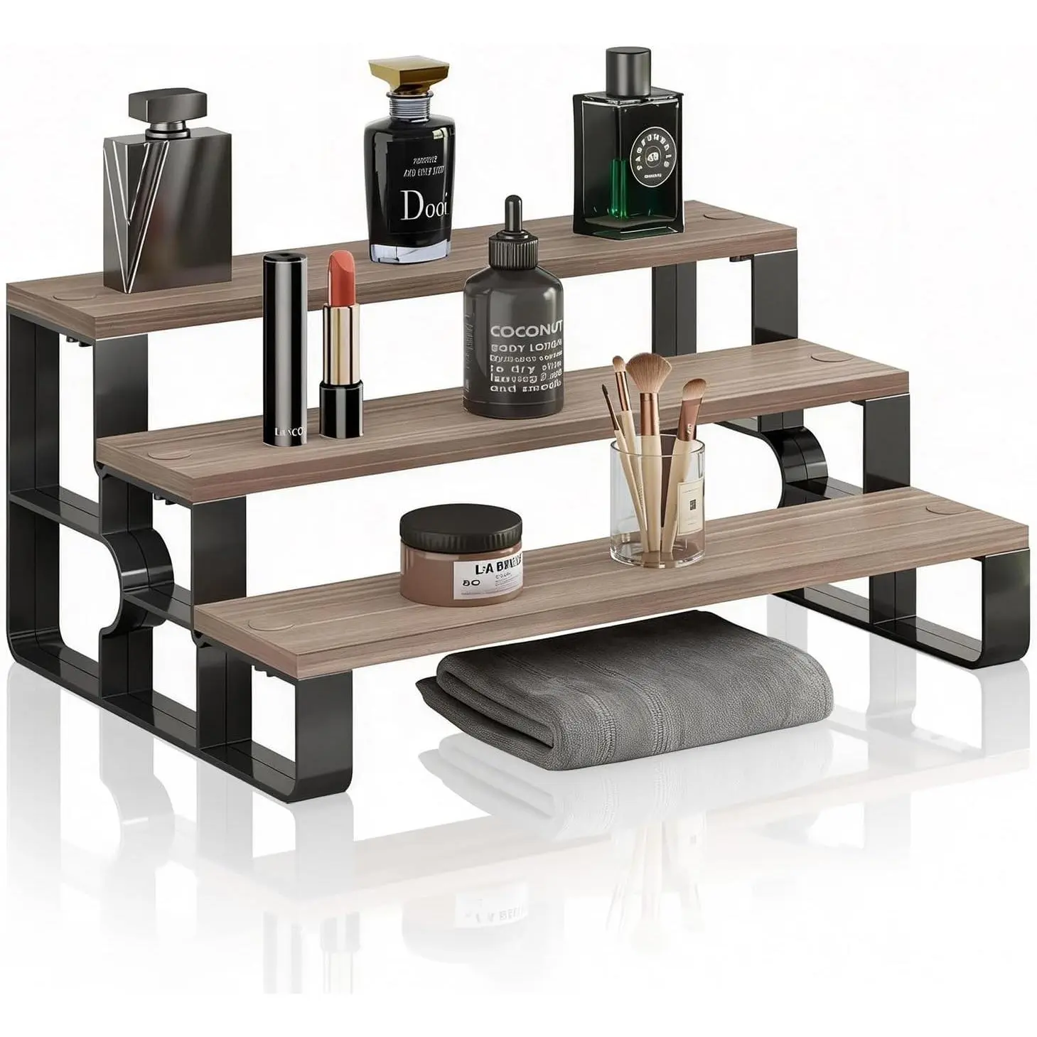 Cologne Organizer for Men,Perfume Organizer for Dresser,3 Tier Bathroom Organizer,Makeup Organizers,Wooden Display Riser Stand for Vanity,Bedroom,Dressing(Walnut-Width=11.2")
