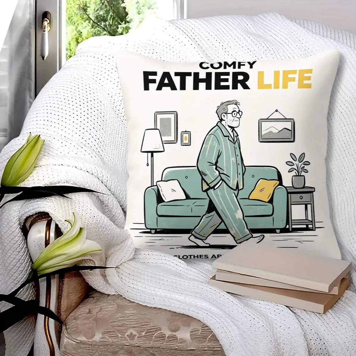 45x45cm 1Pcs Father's Day Study Room Pillow, Machine Washable, Trendy Print, Soft Plush Insert, Relieve Back Fatigue for Dad While Working (With Insert)