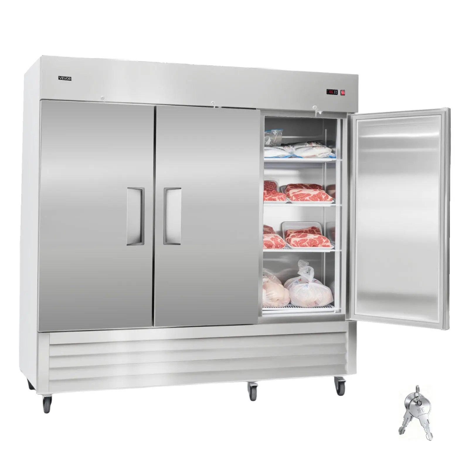 【DealsForYouDays】VEVOR Commercial Freezer, 32.2 in Width Reach In Upright-Freezer Three Door, 66.9 Cu. ft Auto-Defrost Stainless Steel Freezer with 12 Adjustable Shelves, -11 to 14 Temp Control, LED Light, 4 Wheels