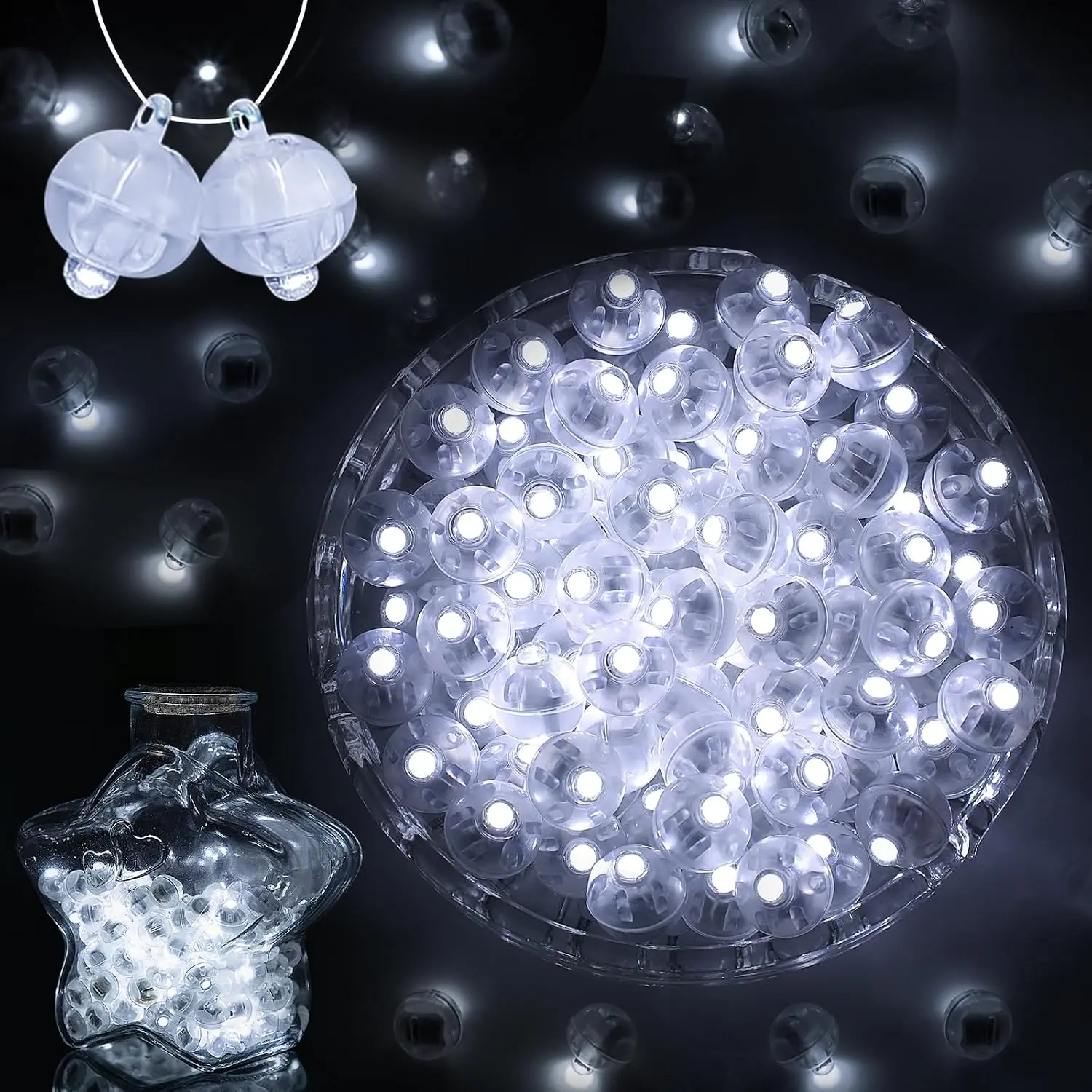 50 count Mini LED Ballon Lights - 24+ Hours of Flashing Multicolor Glow  Balloons Lights with Hooks for Party Christmas Halloween Decorations