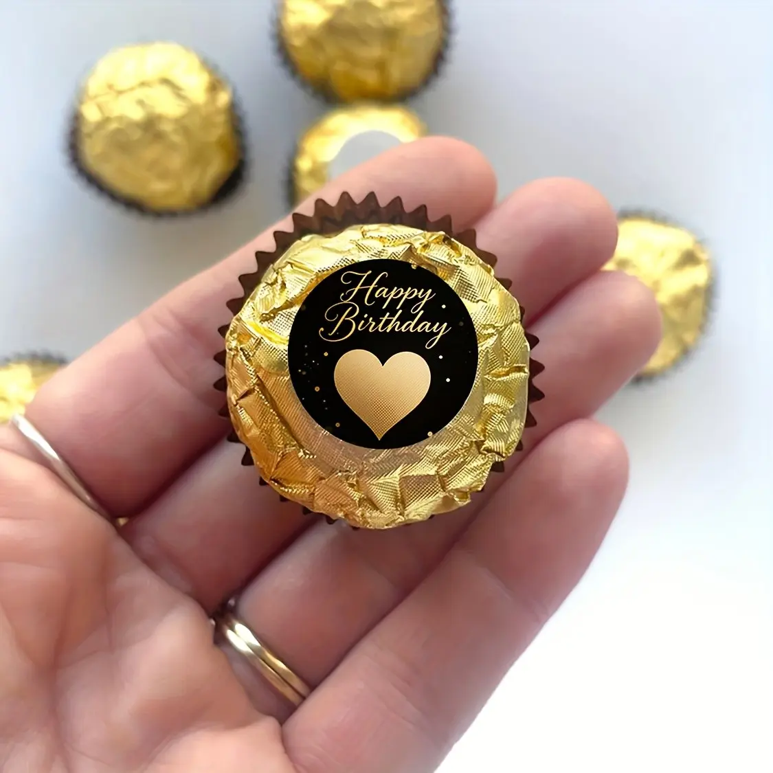 200 Gold Heart Stickers with 'happy Birthday' Text, Candy Kiss Labels, Party Gift Decorations, Birthday Candy Tags