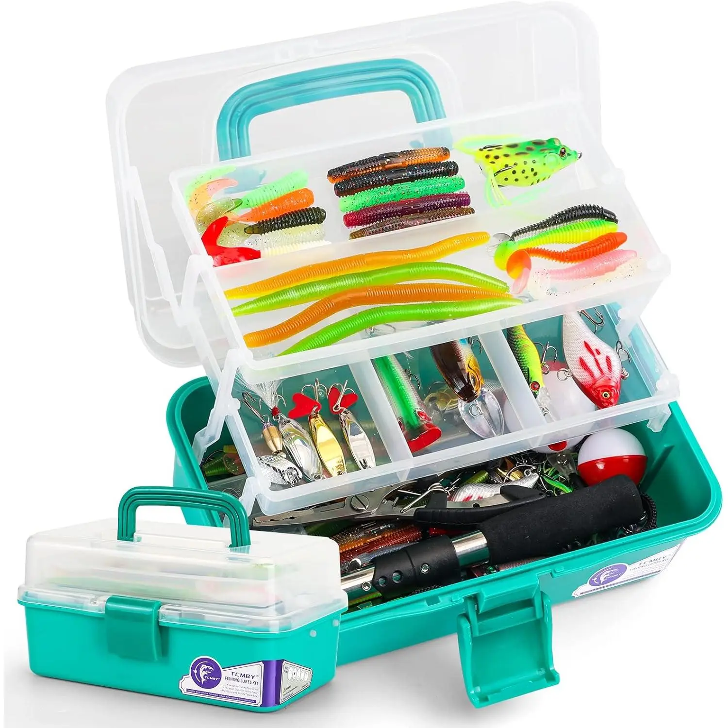 3 Layers Tackle Box with Tackle Included, 321Pcs Fishing Lures Kit Contains Pliers, Crankbait, Hooks, Weights & Accessories, Fishing Gear Bait Lure Gifts  Men Bass Freshwater (Green)