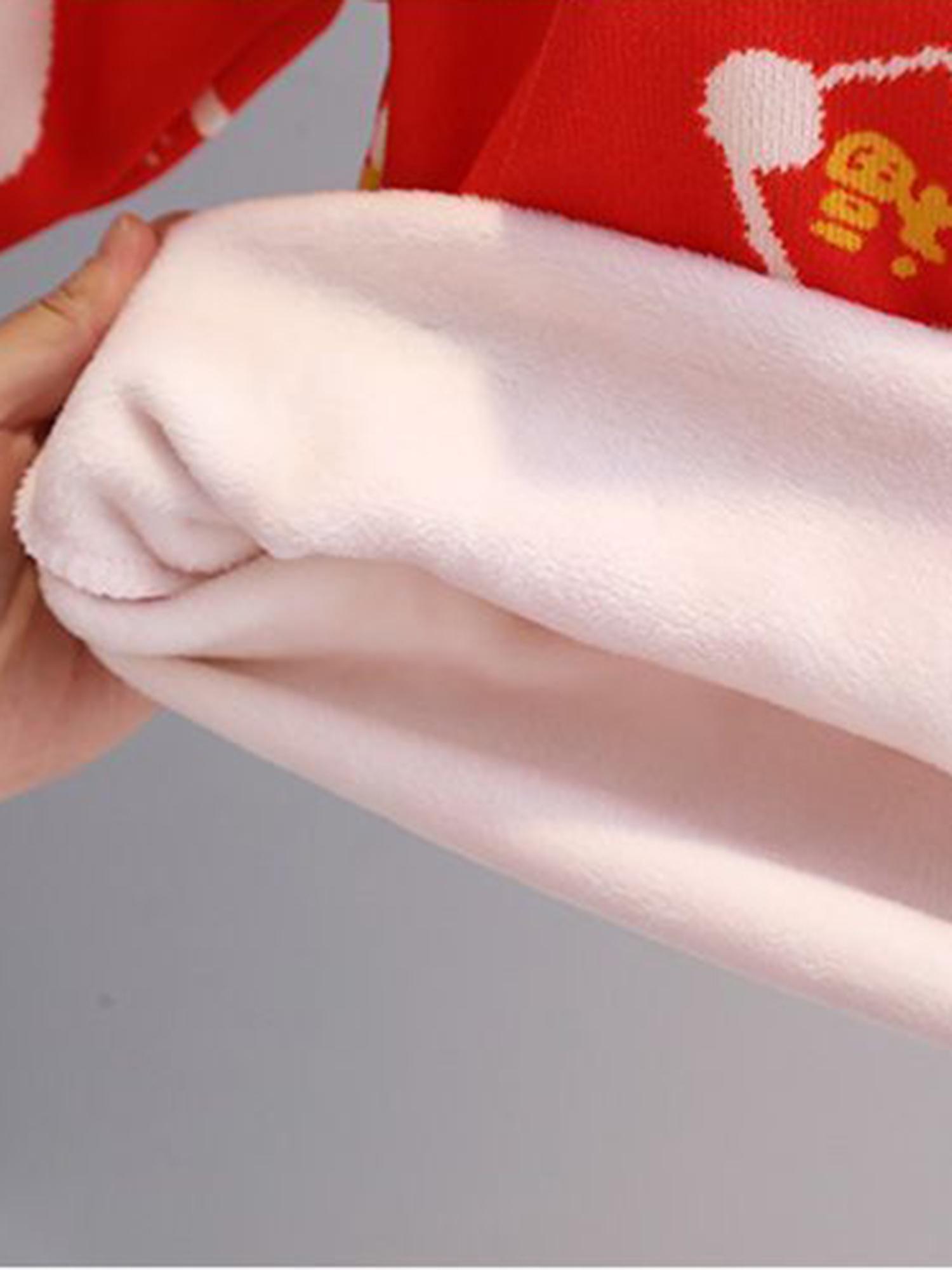 Girls' Red Cartoon Character Pullover Sweater - Cozy Long Sleeve Crew Neck with White & Yellow Accents, Soft Rayon Blend, Loose Fit for Fall/Winter, Perfect for Outdoor Play & Casual Wear, Cute Sweaters