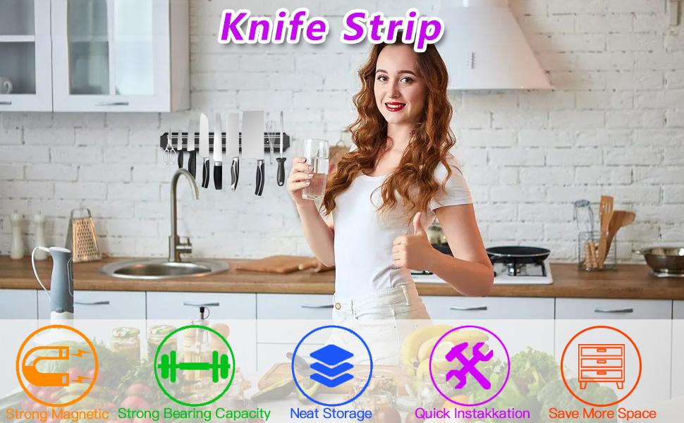 Knife Strips(15 Inch X Set Of 2) Magnetic Knife Storage Strip, Knife Holder, Knife Rack, Knife Strip, Kitchen Utensil Holder, Tool Holder, Multipurpose Magnetic Knife Rack Black